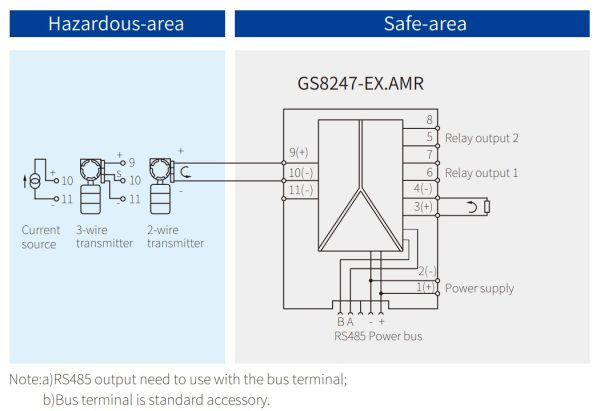 Схема подключения барьеров искрозащиты GS8247-Ex.AMR