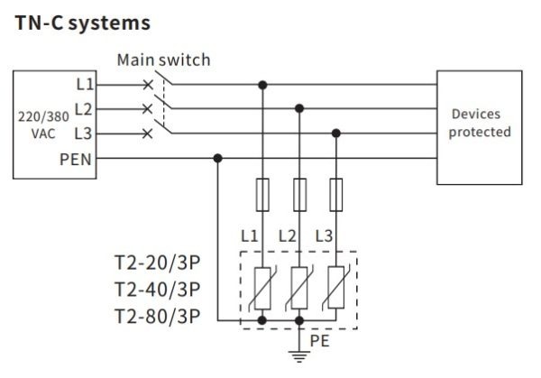 Схема подключения трехфазного узип T2-20/3P