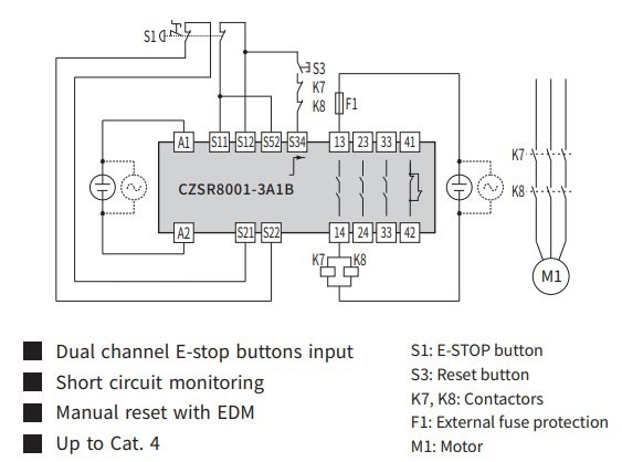 Схема подключения CZSR8001-3A1B с кнопкой аварийного останова